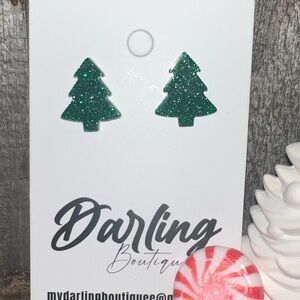 Green Glitter Christmas Tree Earrings
